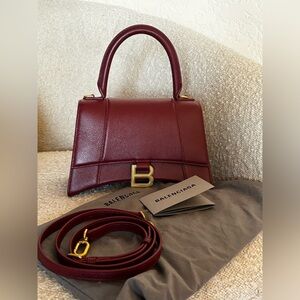Balenciaga Grained Calfskin Small Hourglass Top Handle Bag Rapsberry
